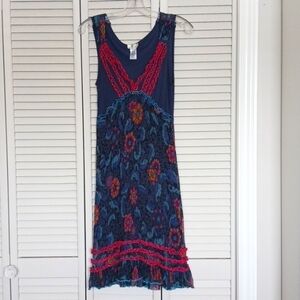 Dept Boho Floral Ruffle Fairy Midi Dress, Blue Pink multi, Size M